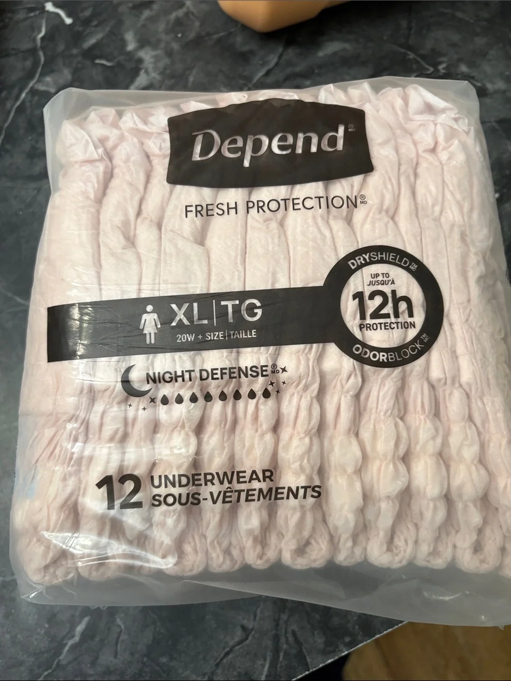Depends XL woman’s fresh protect pink 12 per pack